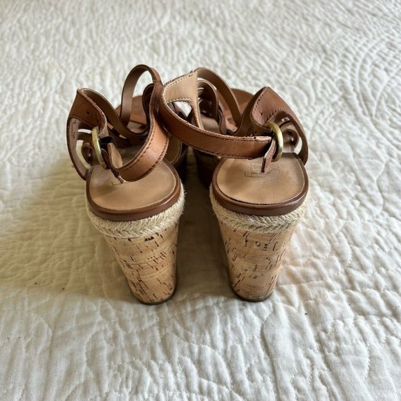 Franco Sarto Womens Wedge Espadrilles Sandals Tan Leather Ankle Straps US Size 8 - Picture 3 of 8